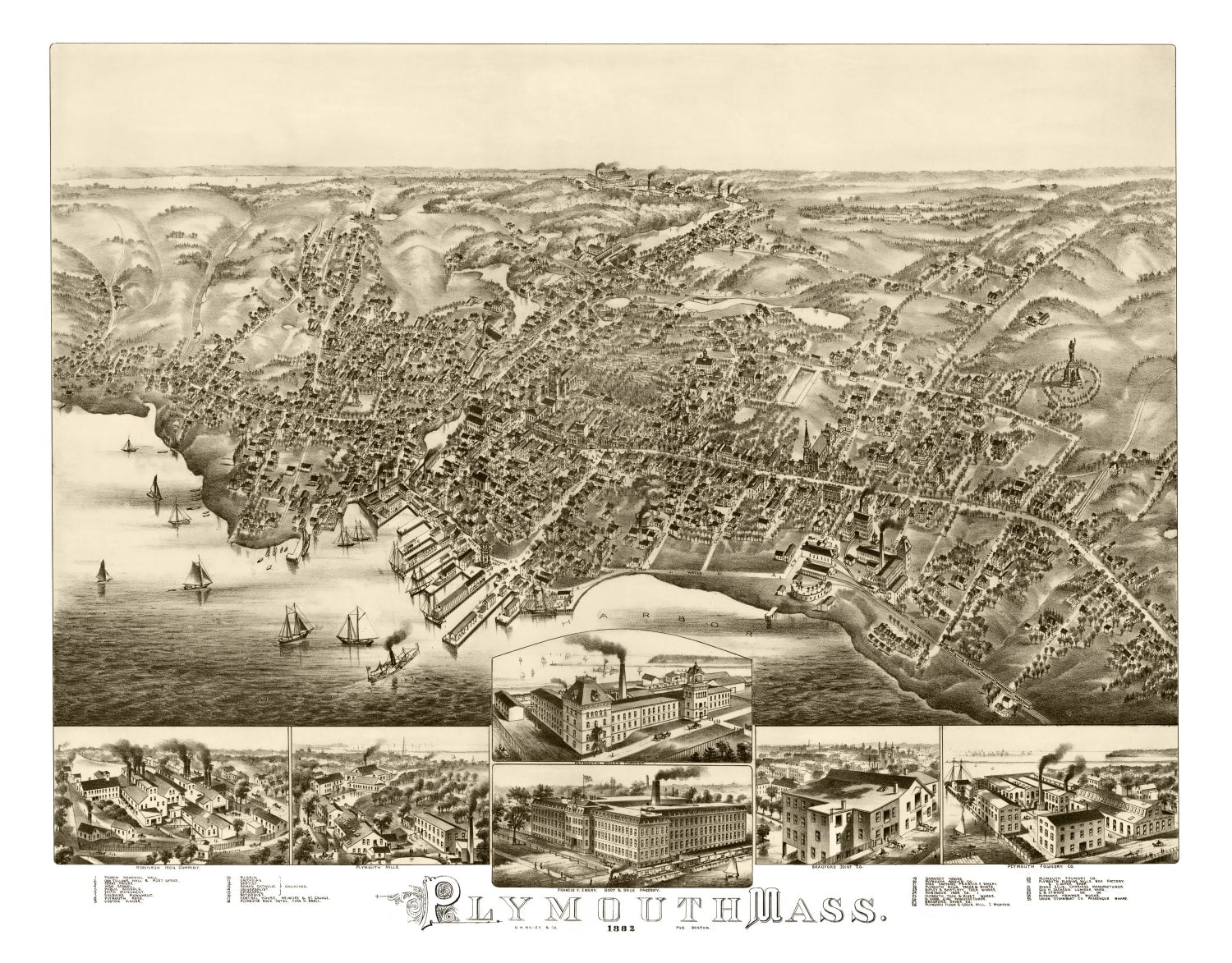 Vintage Map of Plymouth, Massachusetts 1882
