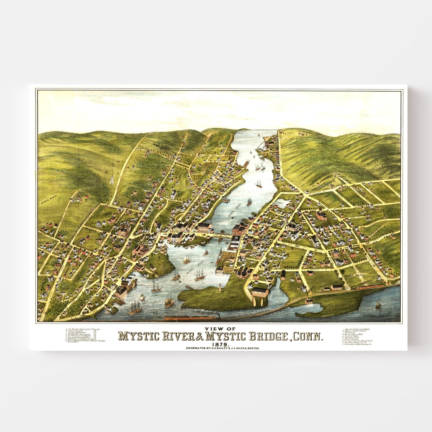 Vintage Map of Mystic River, Connecticut 1879