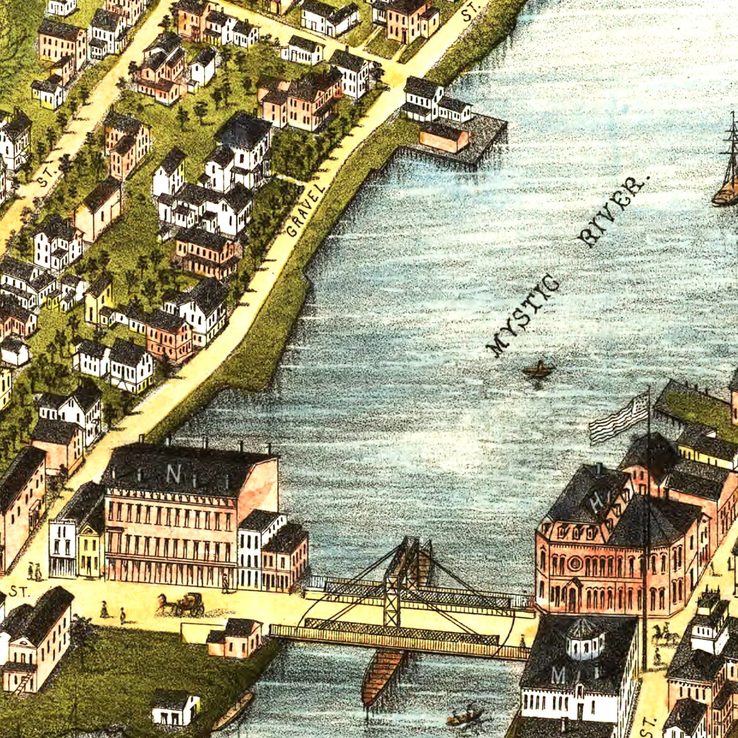 Vintage Map of Mystic River, Connecticut 1879