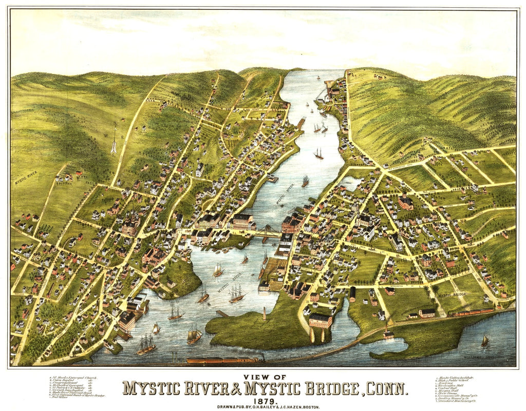 Vintage Map of Mystic River, Connecticut 1879