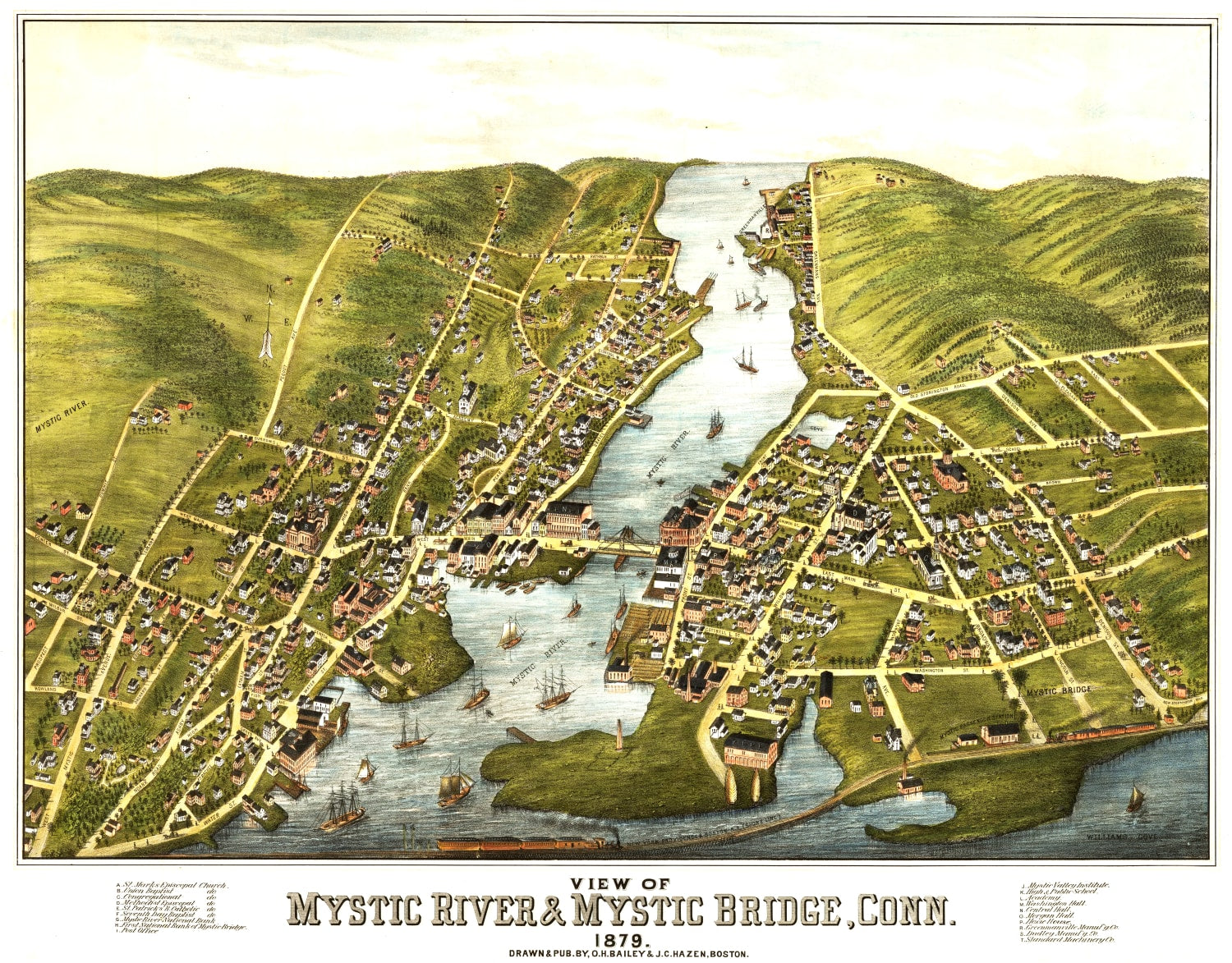 Vintage Map of Mystic River, Connecticut 1879