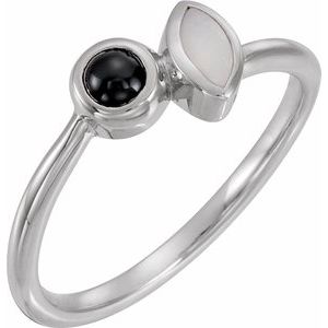 Platinum Natural White Opal & Natural Black Onyx Ring