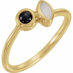 14K Yellow Gold Natural White Opal & Natural Black Onyx Ring