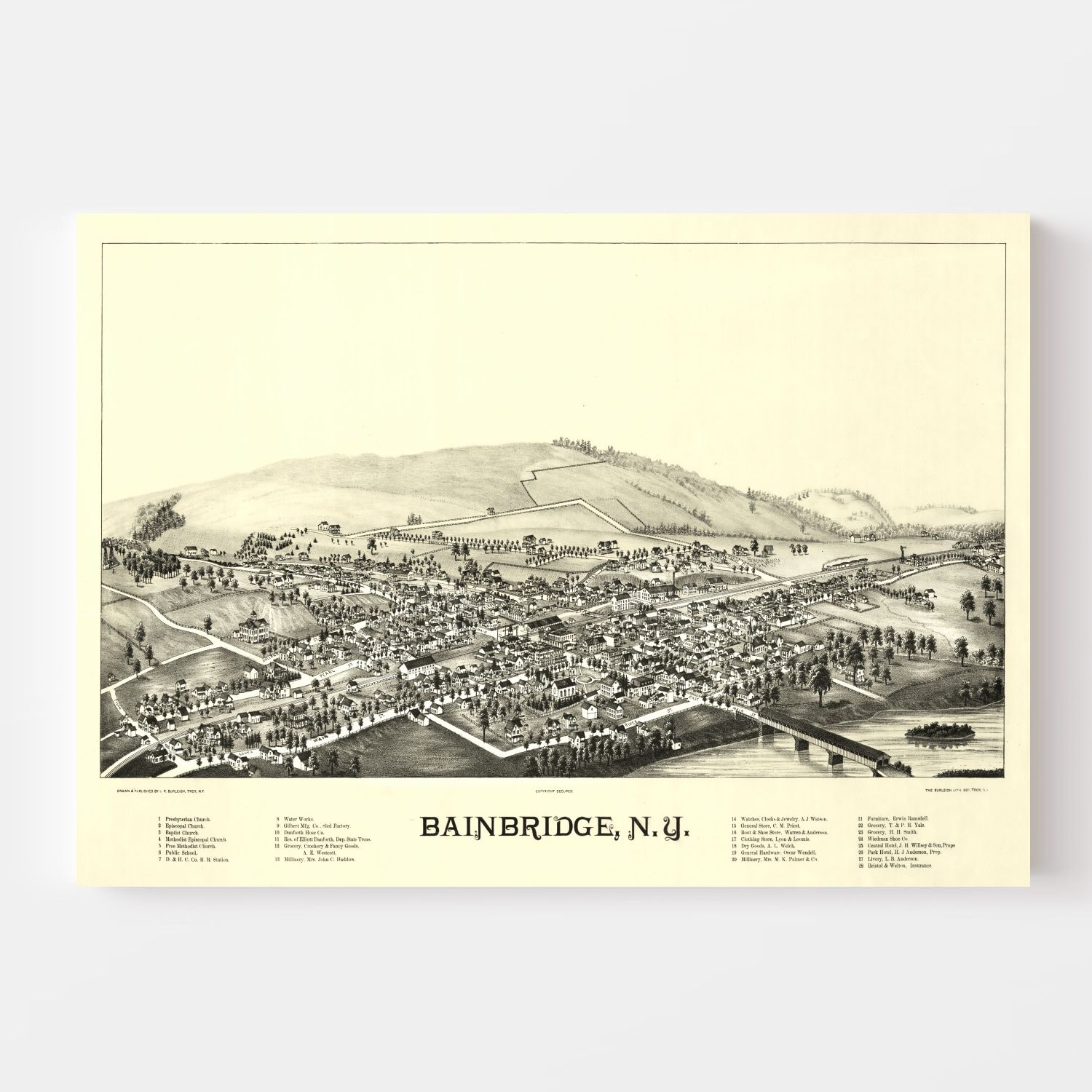 Vintage Map of Bainbridge, New York 1889