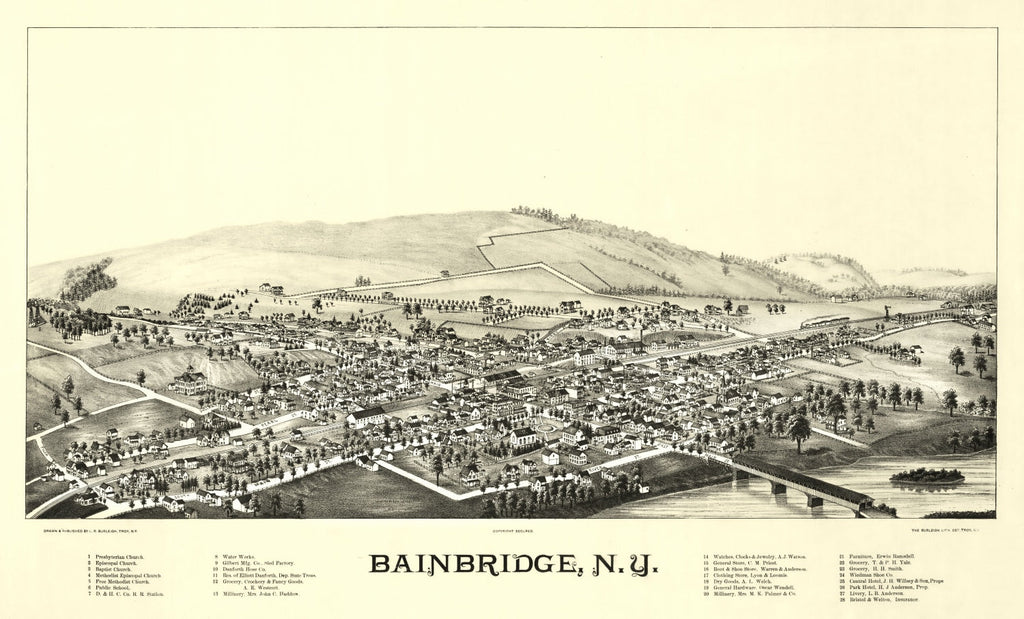 Vintage Map of Bainbridge, New York 1889