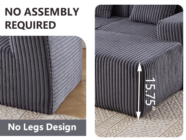Modern Minimalist Modular Sectional Sofa with Deep Seats, Dark Gray Upholstered L-Shape Cloud Couch, Right Facing Chaise