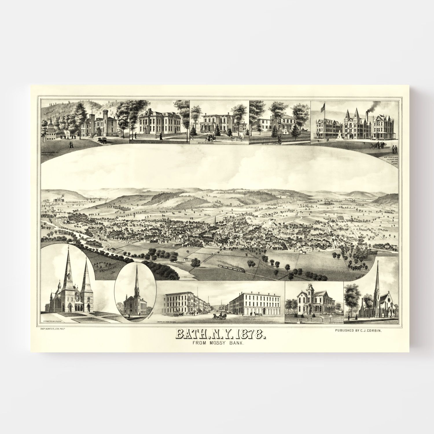 Vintage Map of Bath, New York 1878