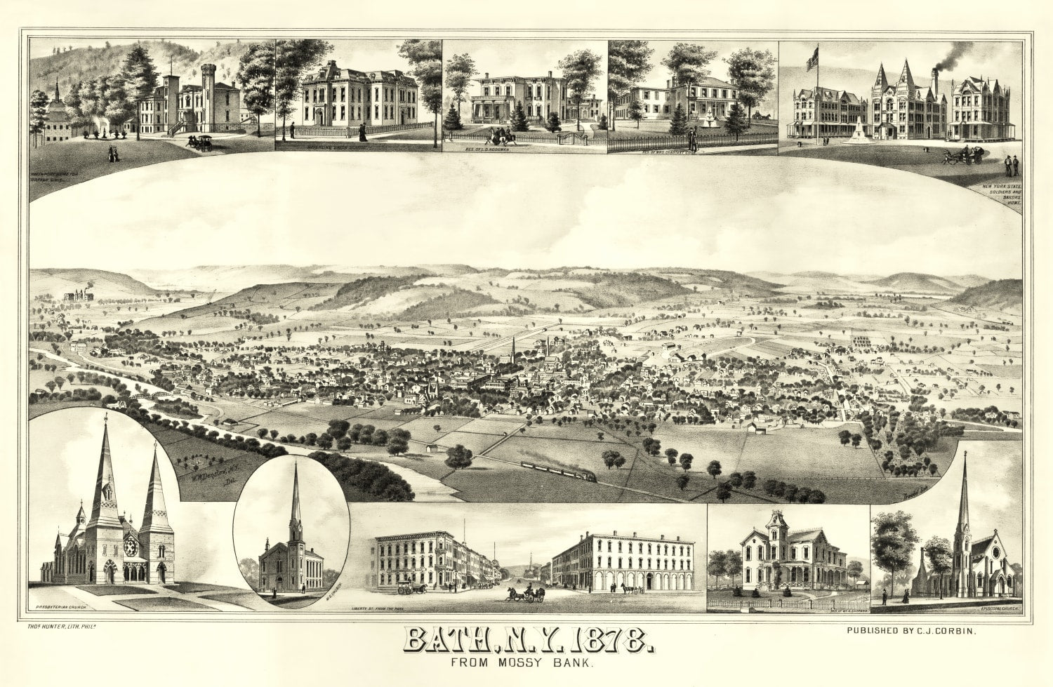 Vintage Map of Bath, New York 1878