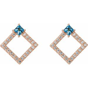 14K Rose Gold Natural Aquamarine & 1/3 CTW Natural Diamond Earrings