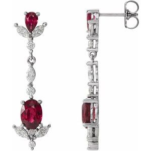 14K White Gold Natural Ruby & 3/4 CTW Natural Diamond Dangle Earrings