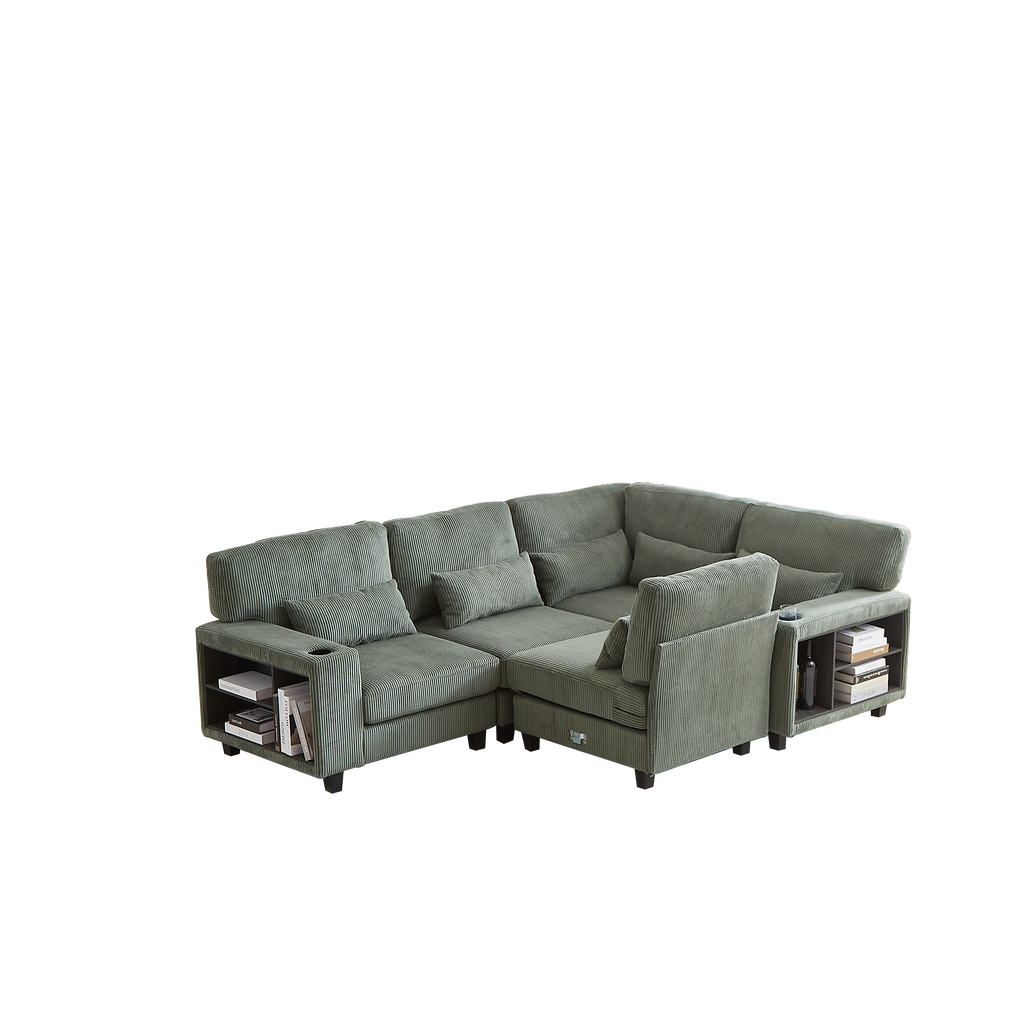 102.75*102.75' L-Shaped Modular Sectional Sofa, Modern Corduroy Sectional Sofa, Arm with Storage With Cup Holder 5-Seat Convertible Sectional Sofa for Living Room, Bedroom, Lounge and Projection Room