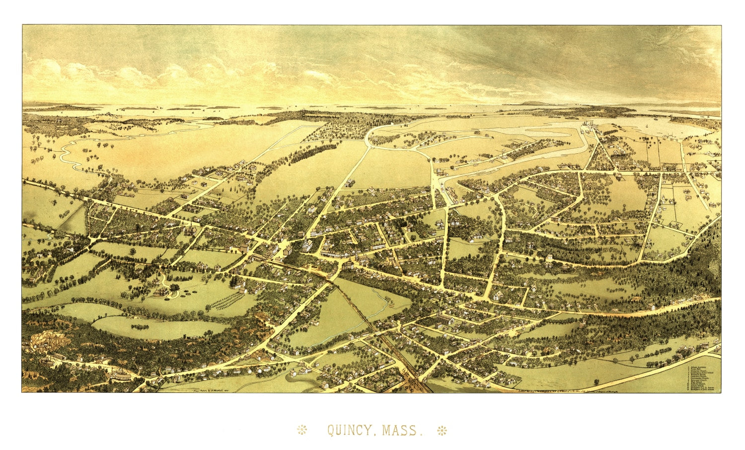 Vintage Map of Quincy, Massachusetts 1878