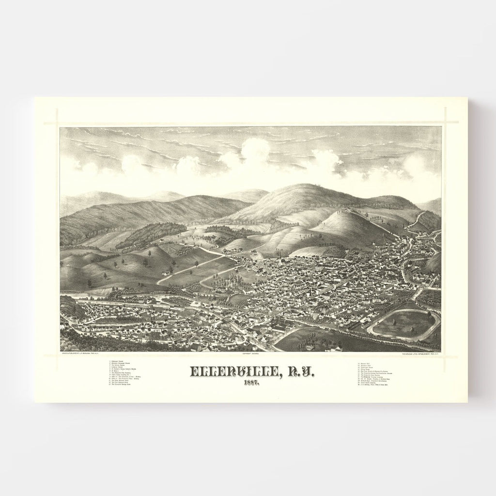 Vintage Map of Ellenville, New York 1887