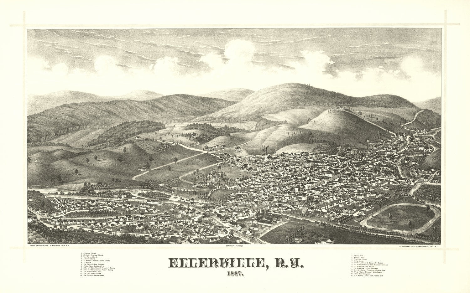 Vintage Map of Ellenville, New York 1887