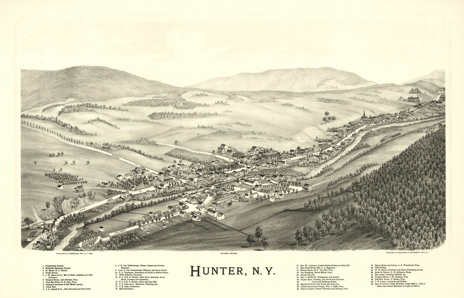Vintage Map of Hunter, New York 1890