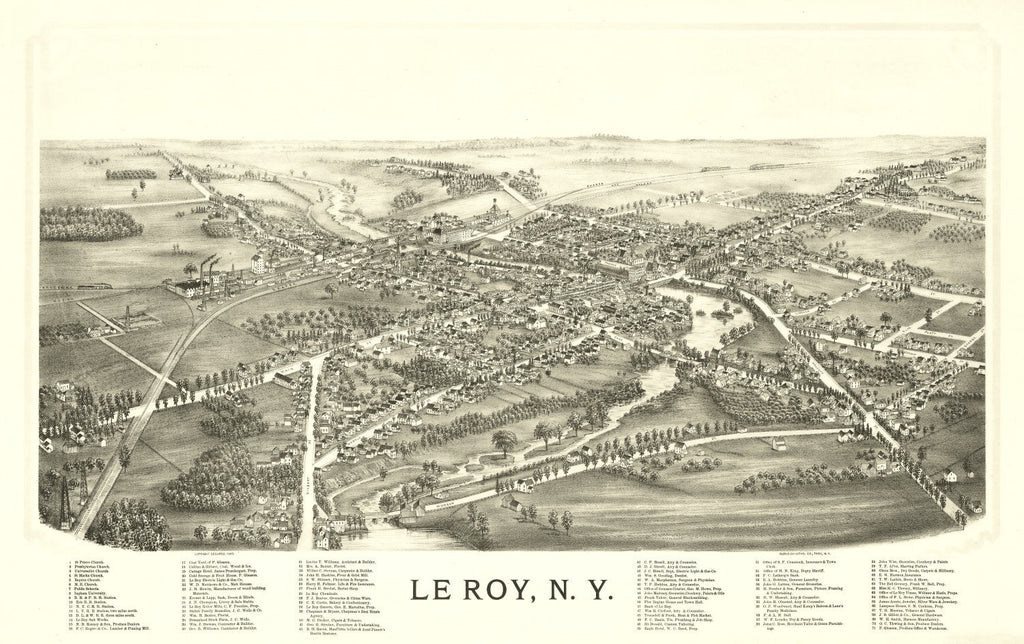 Vintage Map of Le Roy, New York 1892