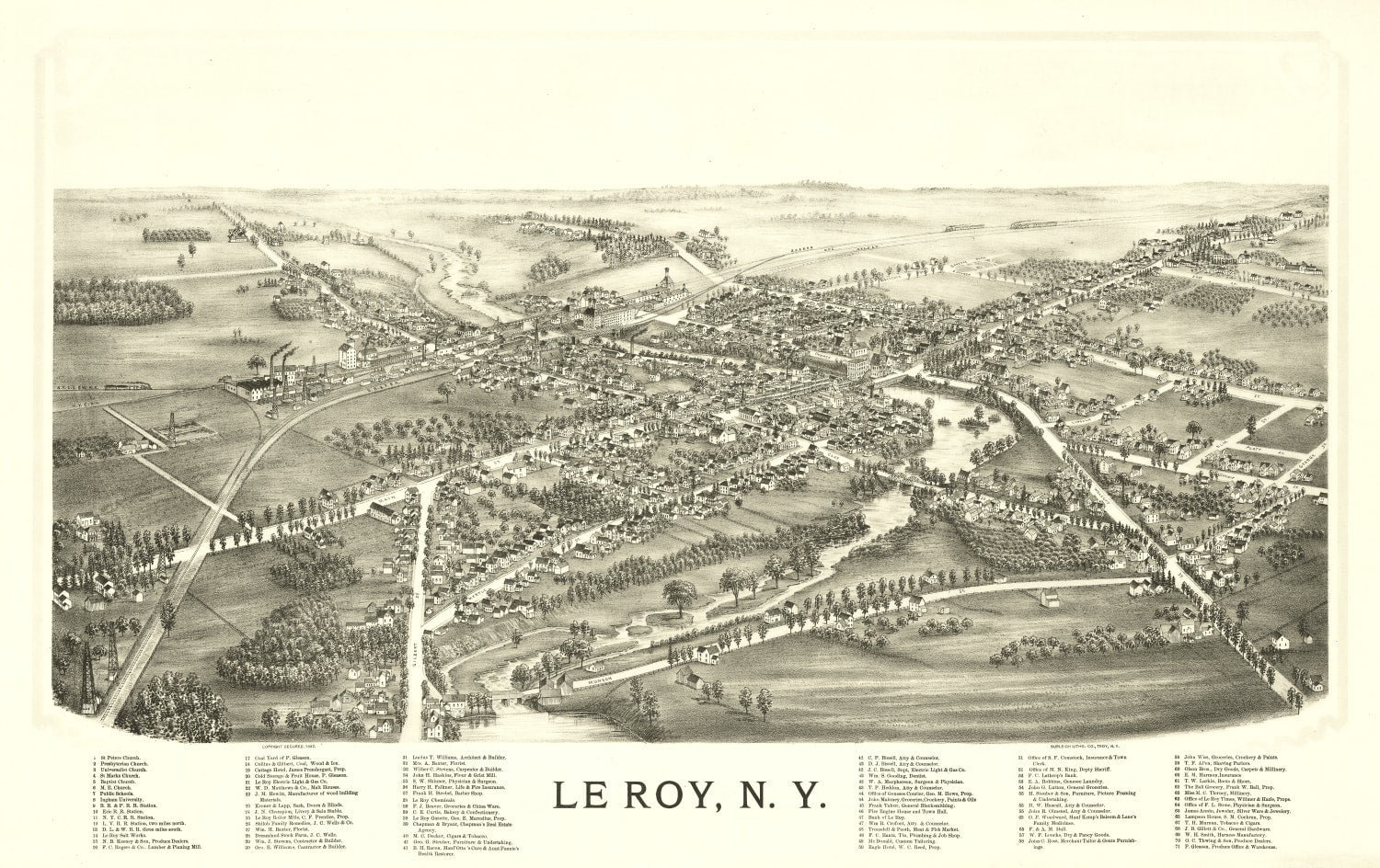 Vintage Map of Le Roy, New York 1892