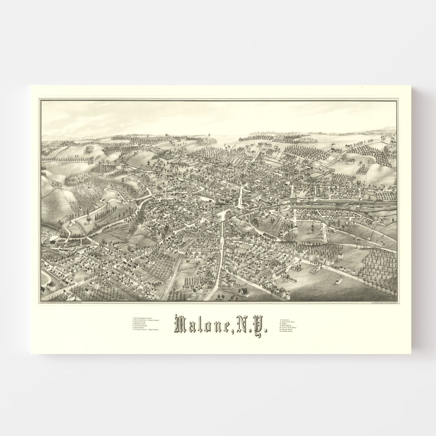 Vintage Map of Malone, New York 1886