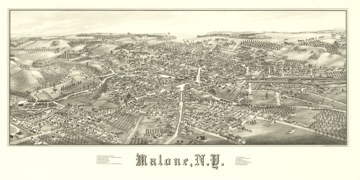 Vintage Map of Malone, New York 1886
