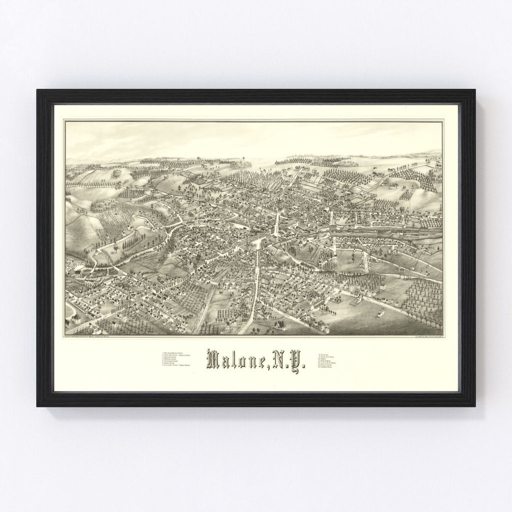 Vintage Map of Malone, New York 1886