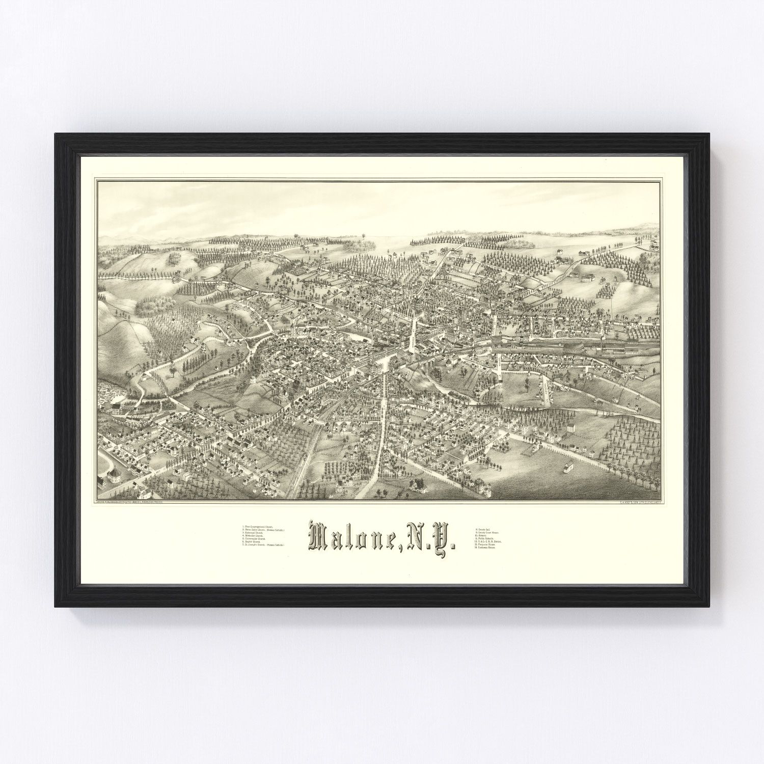 Vintage Map of Malone, New York 1886