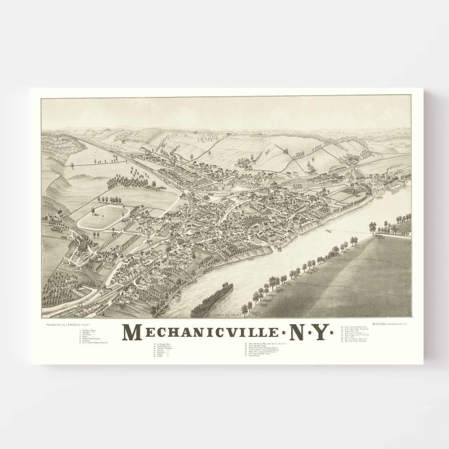 Vintage Map of Mechanicville, New York 1880