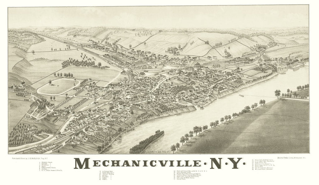 Vintage Map of Mechanicville, New York 1880