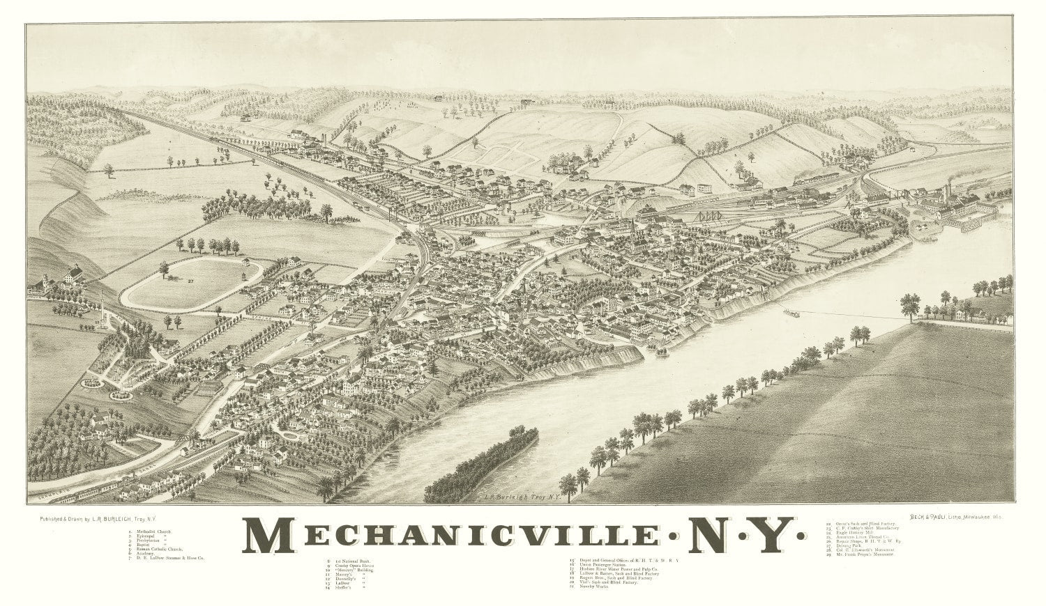Vintage Map of Mechanicville, New York 1880