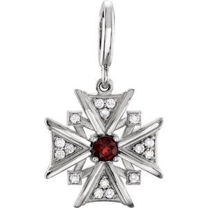 Sterling Silver Natural Mozambique Garnet & 1/6 CTW Natural Diamond Charm/Pendant