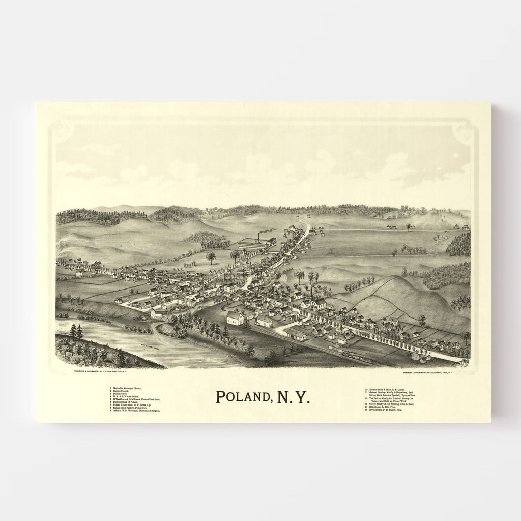 Vintage Map of Poland, New York 1890