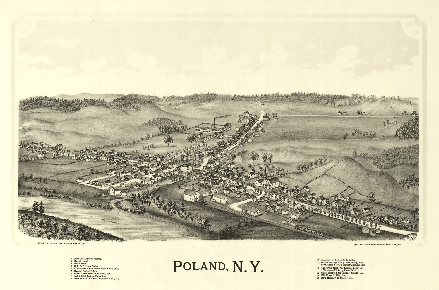 Vintage Map of Poland, New York 1890