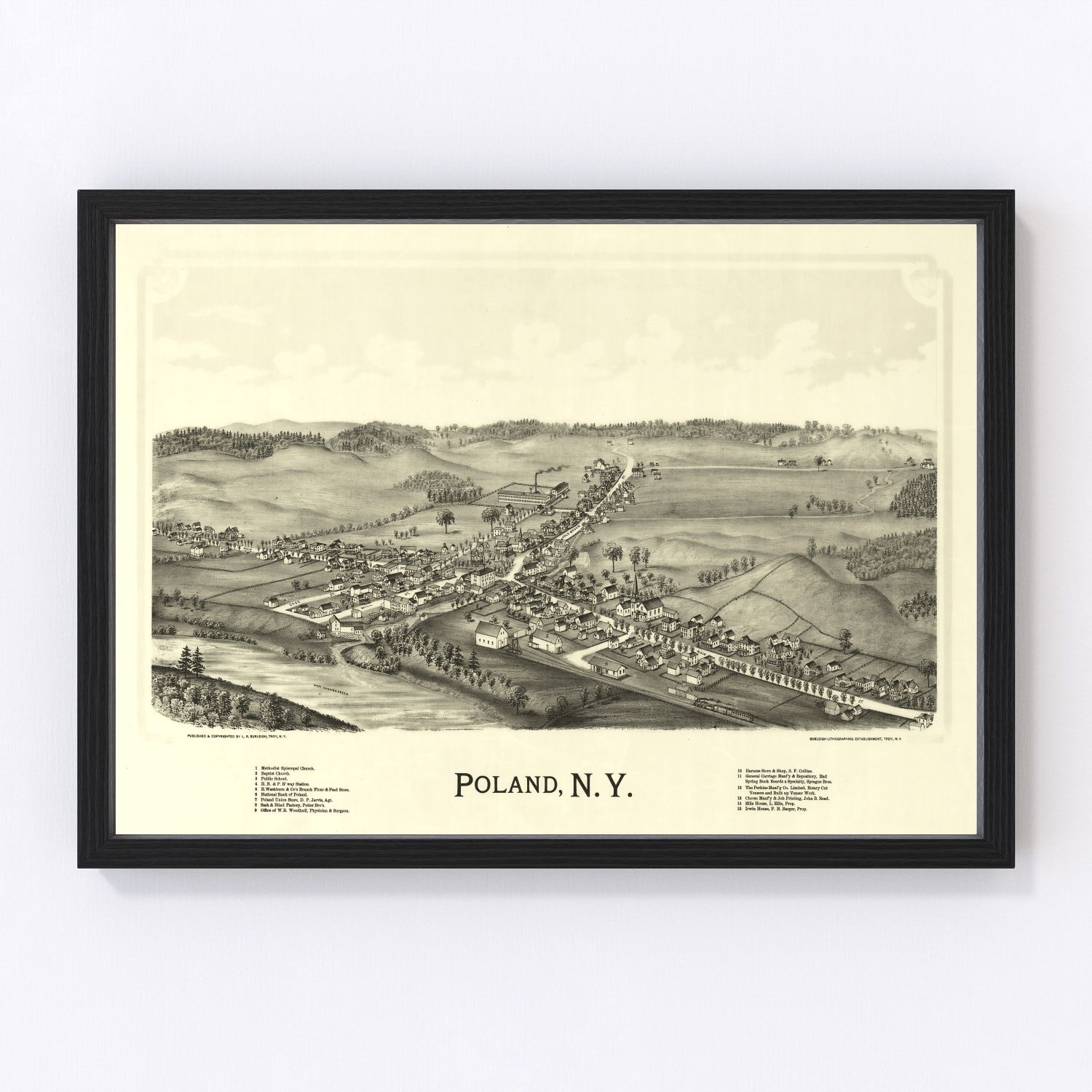 Vintage Map of Poland, New York 1890