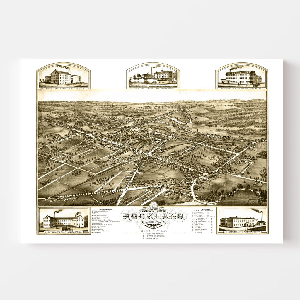 Vintage Map of Rockland, Massachusetts 1881