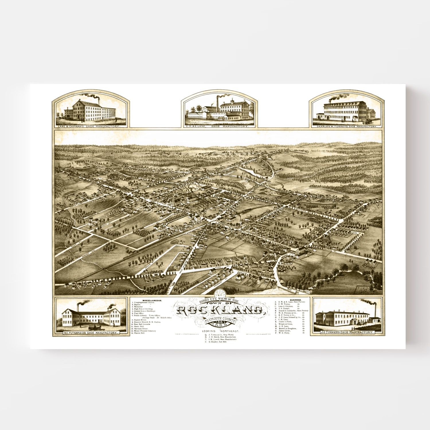 Vintage Map of Rockland, Massachusetts 1881