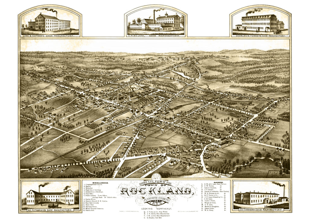 Vintage Map of Rockland, Massachusetts 1881