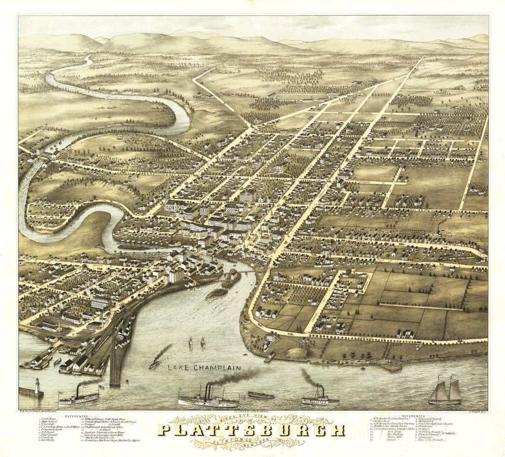 Vintage Map of Plattsburgh, New York 1877