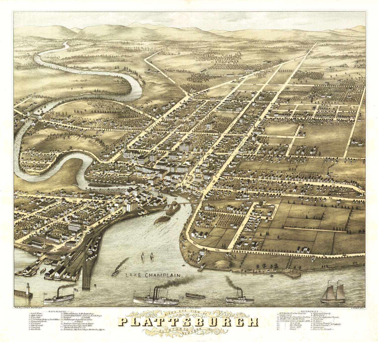 Vintage Map of Plattsburgh, New York 1877