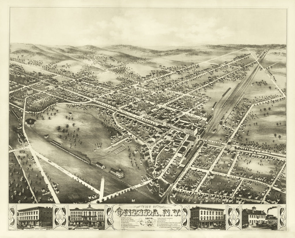 Vintage Map of Oneida, New York 1874