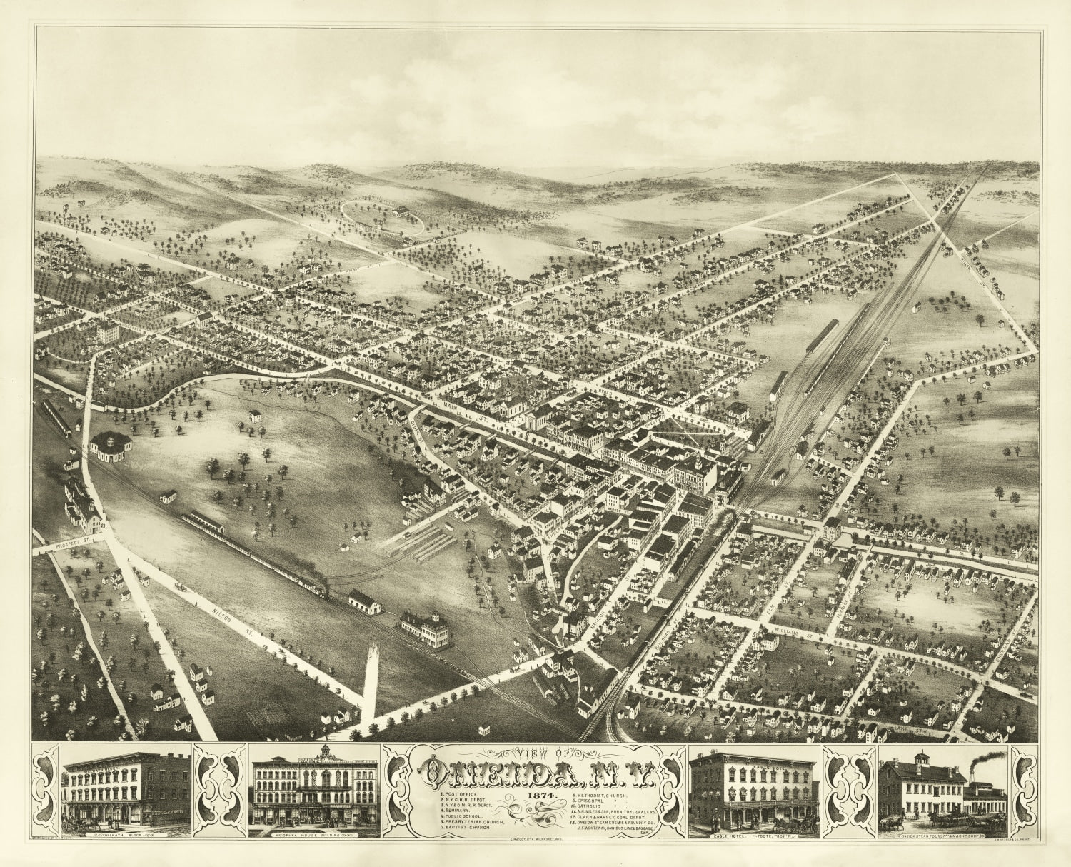 Vintage Map of Oneida, New York 1874