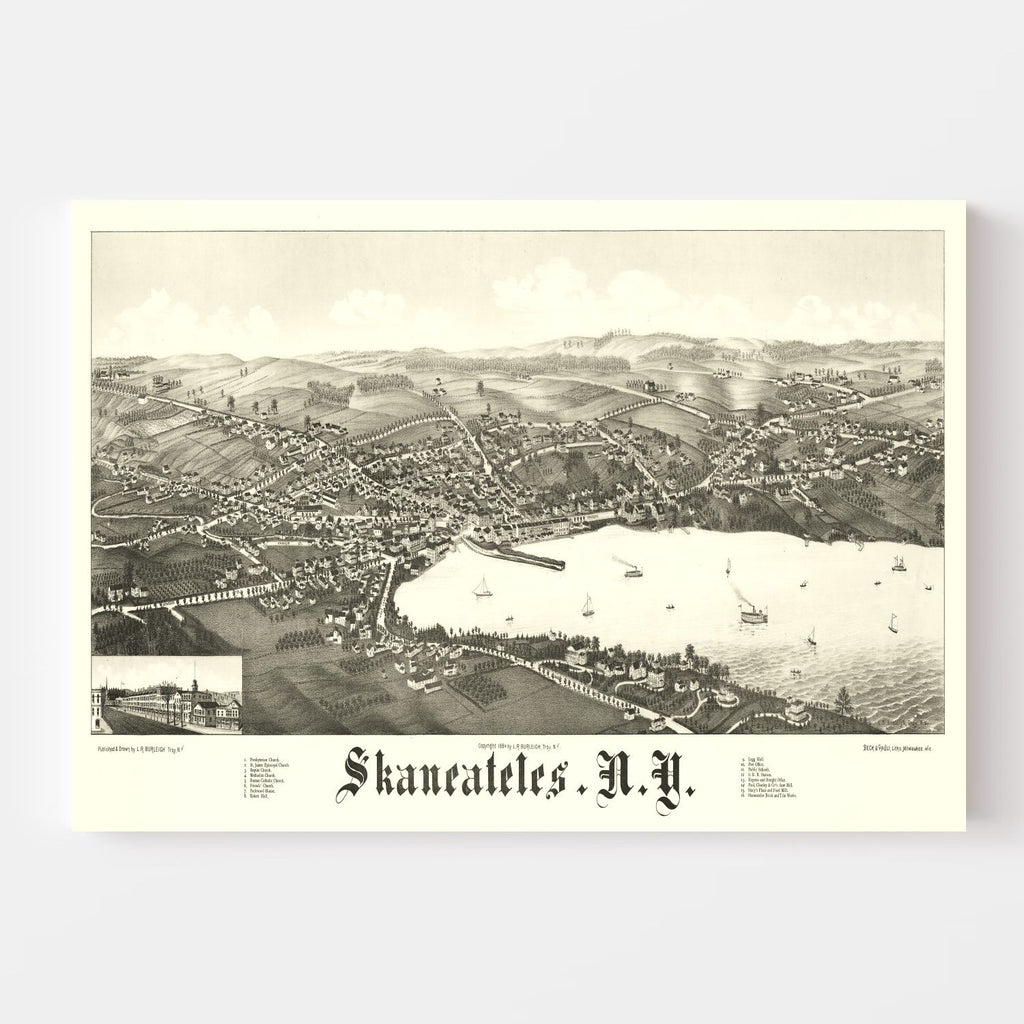 Vintage Map of Skaneateles, New York 1884