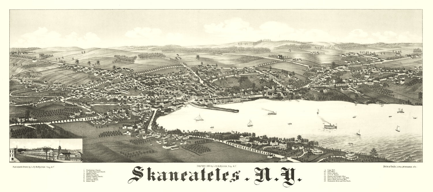 Vintage Map of Skaneateles, New York 1884