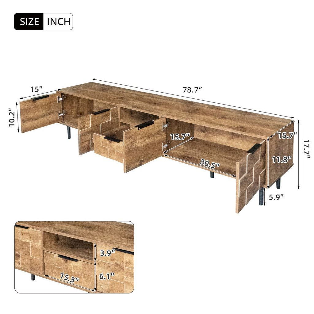 78' TV Stand for 85 75 65 Inch TV, TV Consoles for Living Room, Entertainment Center Wood TV Media with Storage