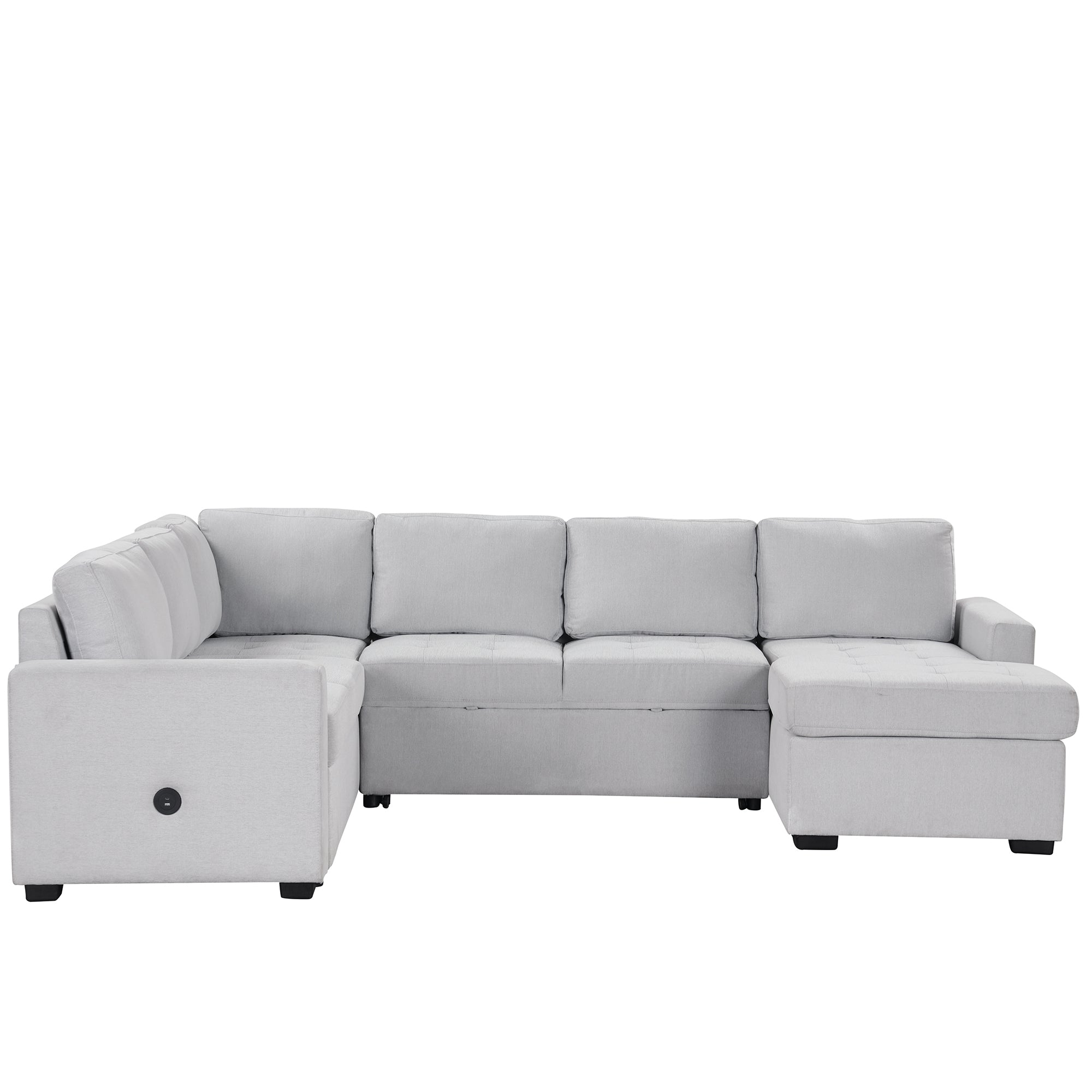 U_Style Sectional Sleeper Sofa with Pull-out Bed and Lounge Chair, USB and Type-C Interfaces, Suitable for Living Room, Office, and Spacious Spaces