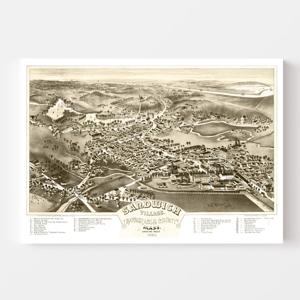 Vintage Map of Sandwich Village, Massachusetts 1884