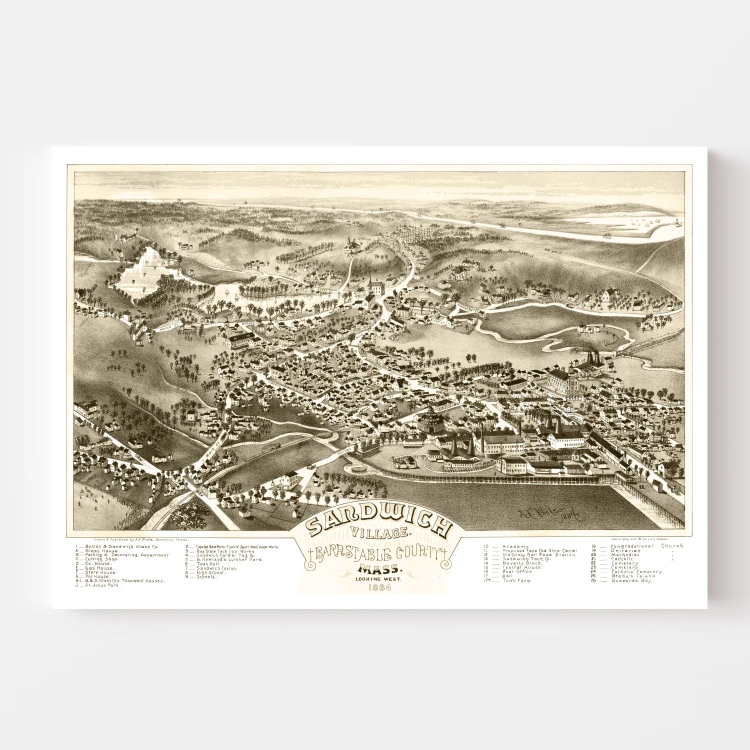 Vintage Map of Sandwich Village, Massachusetts 1884