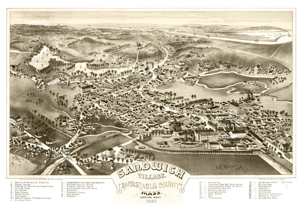 Vintage Map of Sandwich Village, Massachusetts 1884