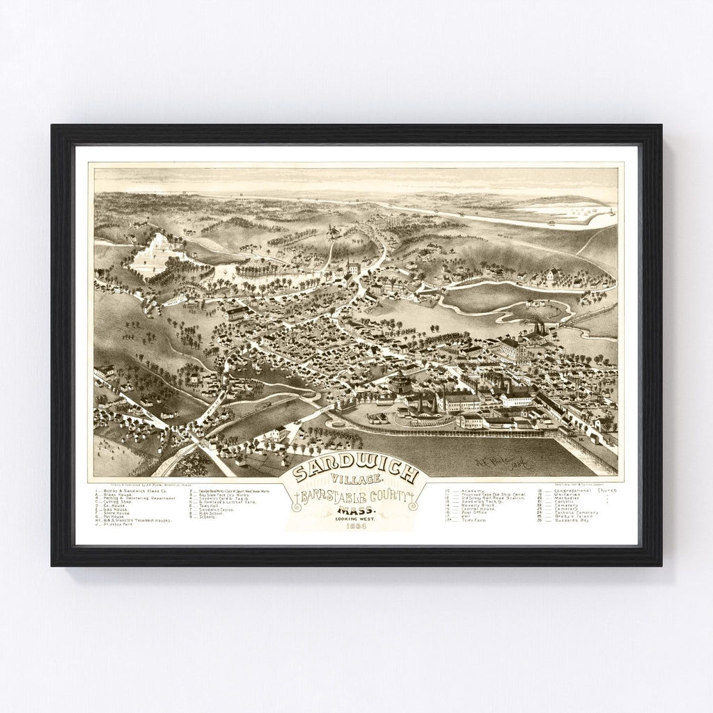 Vintage Map of Sandwich Village, Massachusetts 1884