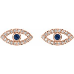 14K Rose Gold Natural Blue Sapphire & Natural White Sapphire Evil Eye Earrings