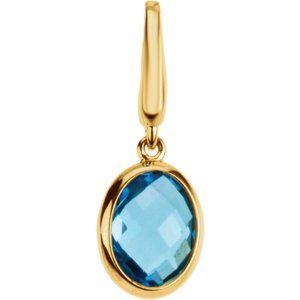 14K Yellow Gold Checkerboard Natural Swiss Blue Topaz Charm/Pendant