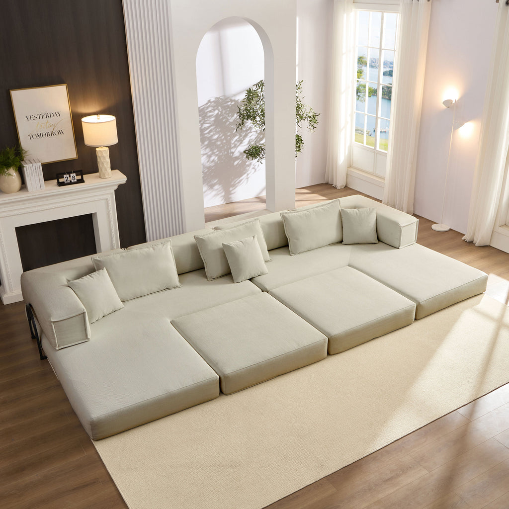 Oversized Upholstered Sectional Sofa Couch Set, Modular 118.2 ' L Shaped Floor Living Room Sofa Set With 6 Pillows, DIY Combination Sofa Couch for living rooms, apartments,bedrooms, Light Grey
